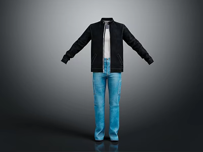 Black Jacket With White Inner Shirt And Blue Jeans Modern Casual Outfit 3d model