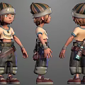 3D Character Creature Models Wearing Hat And Colorful Outfit With Surfboard And Knife