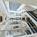 Spacious Modern Shopping Mall Lobby With Multi Level Staircase And Glass Railings