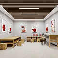Traditional Style School Classroom With Wooden Furniture And Art Displays