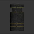 Sturdy Cylindrical Dark Metal Trash Can With Golden Decorative Stripes And Logo