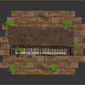 Old Weathered Piano With Cracked Surface And Green Vines On Wooden Planks
