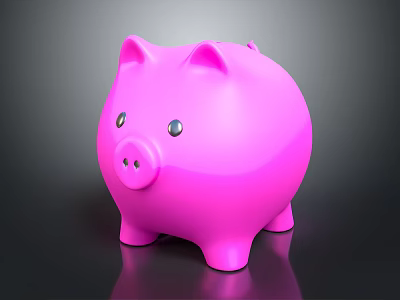 Pink Piggy Bank Decorative Ornament Set With Shiny Surface And Dark Background 3d model