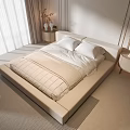 Minimalist Modern Double Bed with Beige Bedding Bedside Tables and Natural Light 3d model
