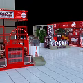 Coca Cola Display Area With Red Background Shelves Drinks Green Plants And White Chairs
