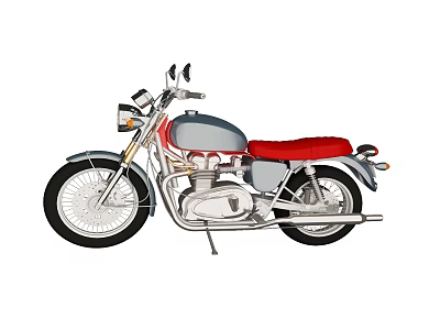 Classic Vintage Motorcycle With Red Seat Silver Body And Spoked Wheels 3d model