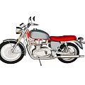 Classic Vintage Motorcycle With Red Seat Silver Body And Spoked Wheels