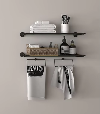 Towel Rack Toiletries Towel Bamboo Basket 3d model