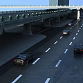 Elevated Bridge With Multi lane Road And Moving Cars On Urban Highway