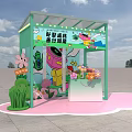 Colorful Children's Playground With Green Pavilion Cartoon Decorations And Fantasy Adventure Theme