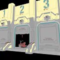 Sci-Fi Scene With Numbered 1 2 3 Mechanical Doors Indicator Lights And Red Motorcycle
