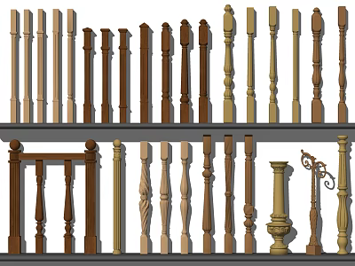Various Baluster Designs Featuring Wooden Metal And Carved Decorative Styles 3d model