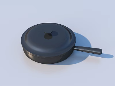 Stylish Black Frying Pan With Lid And Sturdy Handle For Everyday Kitchen Cooking Needs 3d model