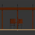 Red Pergola Outdoor Dining Area with Table Four Chairs and Wooden Deck