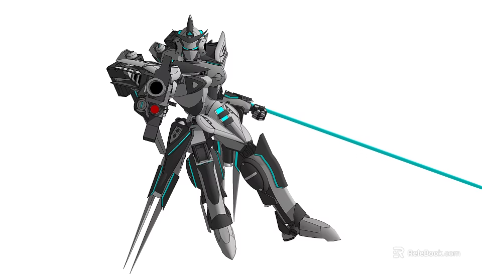 Electric Toy Mecha Robot with Blue Lightsaber Shoulder Cannon Battle Pose Detailed Design 3d model 