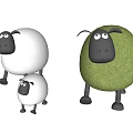 Cute Cartoon Sheep Characters With White And Green Wool In Different Sizes