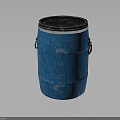 Sturdy Blue Barrel With Metal Handles Black Lid And Worn Surface