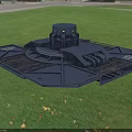 Metallic Floating Mechanical Device With Grid Structure In Green Grassy Field