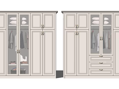 Modern Wardrobe Interior Design With Glass Doors Hanging Clothes Folded Items And Drawers 3d model