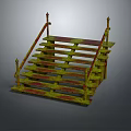Vintage Wooden Staircase With Decorative Handrails And Yellow Red Paint