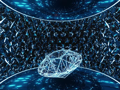 Blue Technology Themed Background With Wireframe Diamond In Virtual Environment 3d model