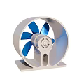 Air Cooler Fan With Blue Blades And Metal Housing Square Base Design