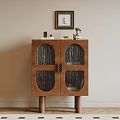 Modern Entryway Side Cabinet Wooden Storage With Grid Door Design And Decorative Items