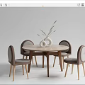 Round Dining Table Set With Wooden Frame Marble Top And Four Upholstered Chairs 3d model