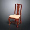 Classic Mahogany Wooden Chair With Carved Backrest Beige Upholstered Seat And Curved Legs