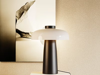 Modern Minimalist Table Lamp on Desk with Abstract Painting against Beige Wall 3d model