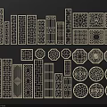 Traditional Carved Lattice Windows Featuring Various Ornamental Patterns And Shapes