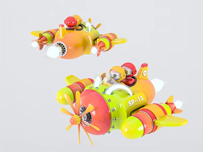 Colorful Toy Airplanes With Cartoon Pilots SP13 Marking Vibrant Propeller Design 3d model