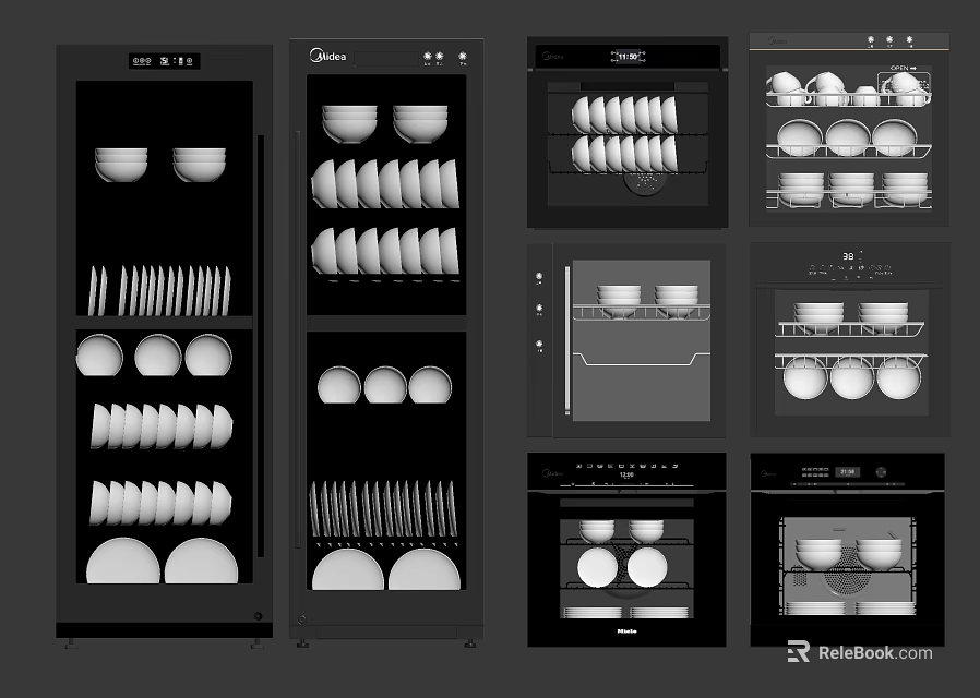 Modern Kitchen Storage Appliances With Multiple Shelves For Bowls Plates And Cups 3d model 