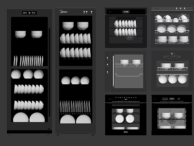 Modern Kitchen Storage Appliances With Multiple Shelves For Bowls Plates And Cups 3d model