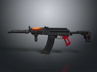 Tactical Rifle With Black Body Red Grip Silencer Orange Component And Rail 3d model