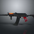 Tactical Rifle With Black Body Red Grip Silencer Orange Component And Rail