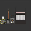 Various Industrial Electronic Devices With Antenna Radiator Warning Signs And Components