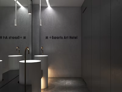 Sleek Minimalist Public Bathroom Interior Design With Freestanding Sinks In M Esports Art Hotel 3d model