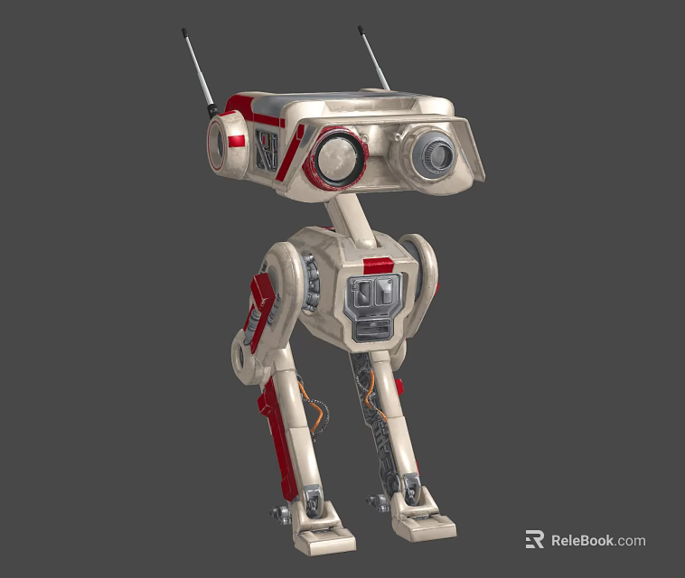 Smart Four Legged Robot With White Red Color And Mechanical Structure 3d model