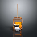 Orange Rattan Hanging Chair With Yellow And Black White Striped Cushions