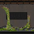 Floral Adorned Curved Garden Art Installation With Greenery Stones And Dark Wall Background