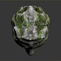Mystical Stone Mask Depicting Ancient Character With Moss Covered Creature Features And Weathered Texture