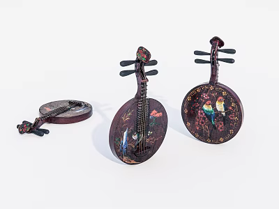 Traditional Chinese Musical Instruments With Colorful Bird And Flower Paintings On Wooden Bodies 3d model