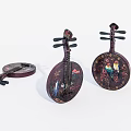 Traditional Chinese Musical Instruments With Colorful Bird And Flower Paintings On Wooden Bodies