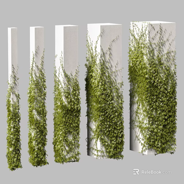 Elegant Living Plant Wall Decoration With Lush Green Vines On White Vertical Surface 3d model 