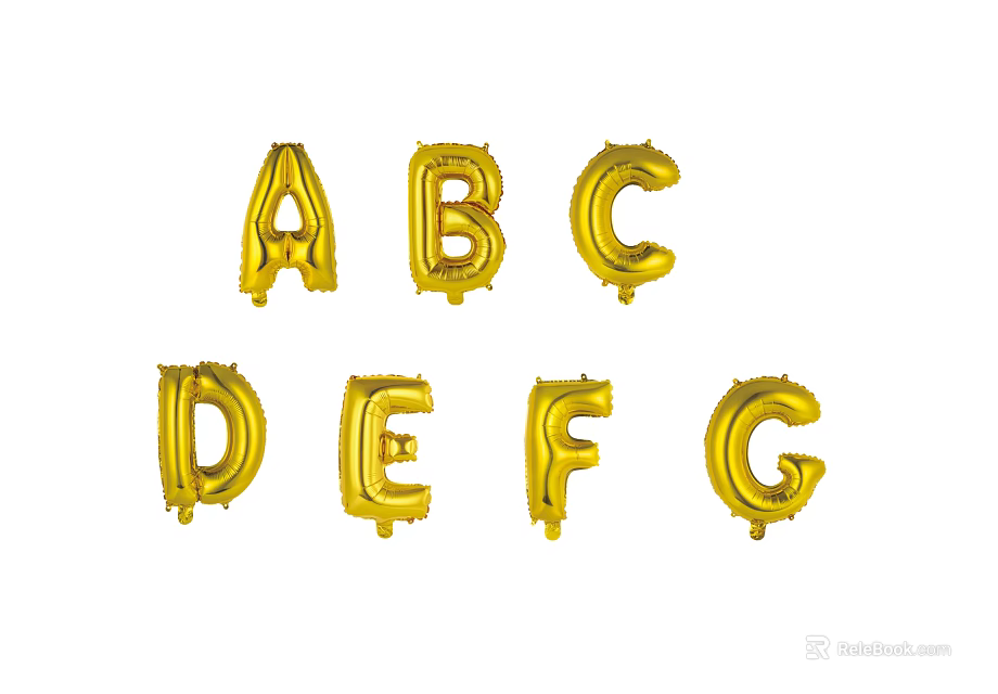 Golden Alphabet Balloons A to G for Party Decoration Supplies 3d model 