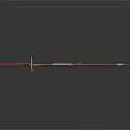 Traditional Samurai Sword With Shiny Silver Blade Red And Gold Decorated Scabbard On Black Surface