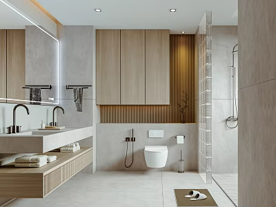 Modern Bathroom Interior Design With Vanity Cabinets Toilet And Shower 3d model