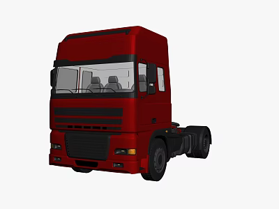 Red Heavy Duty Truck Cab Featuring Front Grille And Black Wheels 3d model