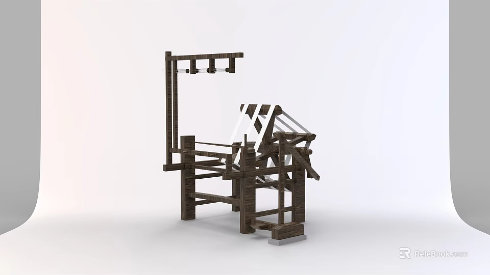 Vintage Wooden Loom With Handcrafted Frame And Traditional Weaving Mechanism 3d model 